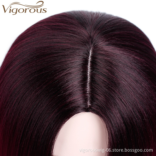 Black Ombre Wine red Synthetic no lace Wig For black Women Short Straight Bob Wigs High Temperature Fiber Middle Part
